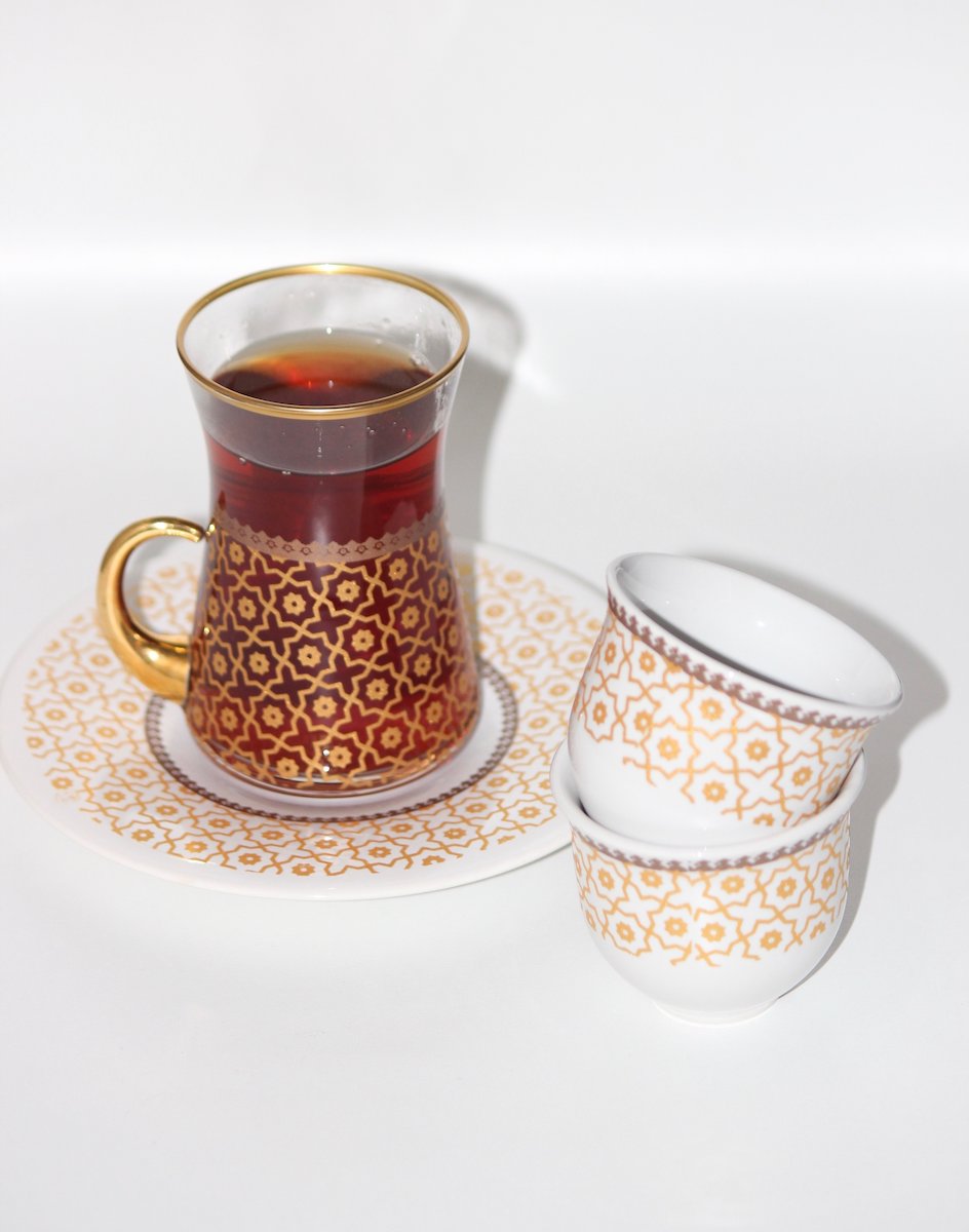Bohem Gold Arabic Coffee/Tea Cups Set W/Handles