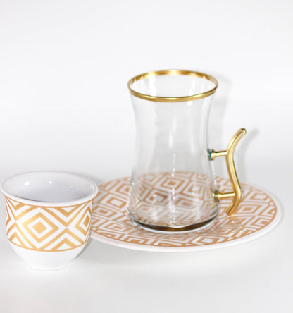 Geometric Gold Arabic Coffee/Tea Cups Set