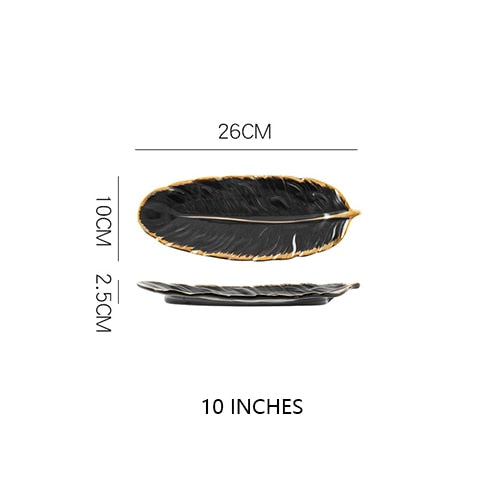 Black Golden Leaf Shaped Plate Small