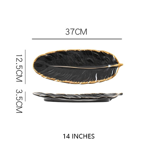 Black Golden Leaf Shaped Plate Large