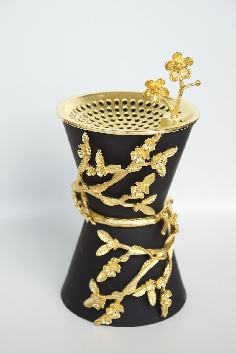 Black Stylish Bakhoor Burner in Cup Style with Golden Style Stand