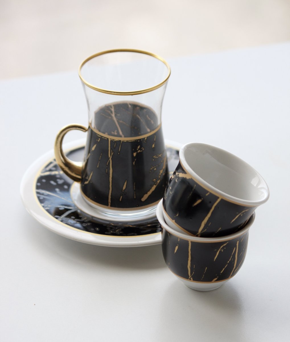 Black & Gold Marble Arabic Coffee & Tea Cups Set