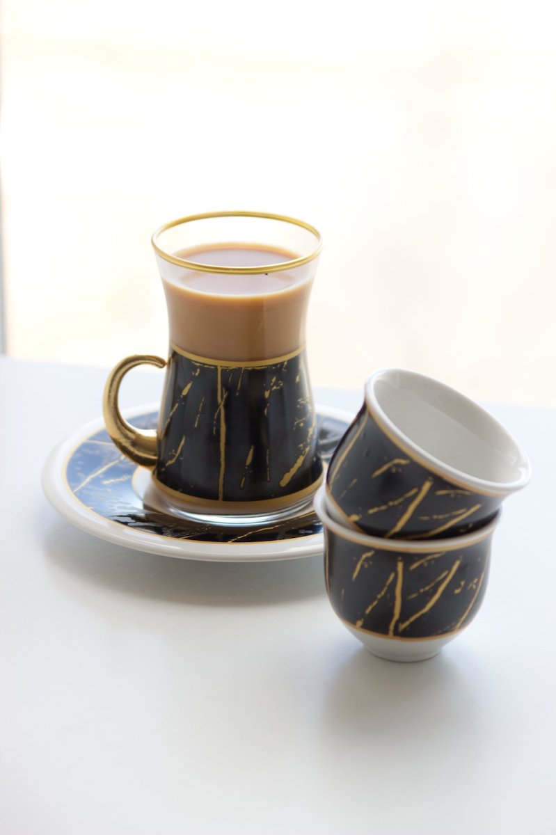 Black & Gold Marble Arabic Coffee & Tea Cups Set