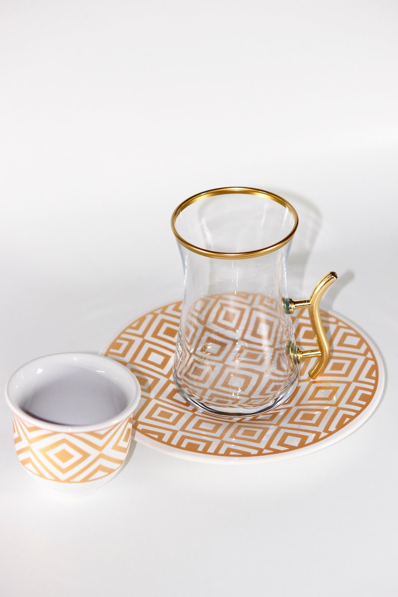 Bohem Gold Arabic Coffee/Tea Cups Set W/Handles