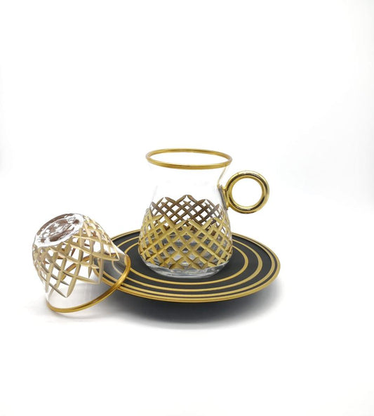 Engraved Black & Gold Arabic Coffee/Tea Cups Set