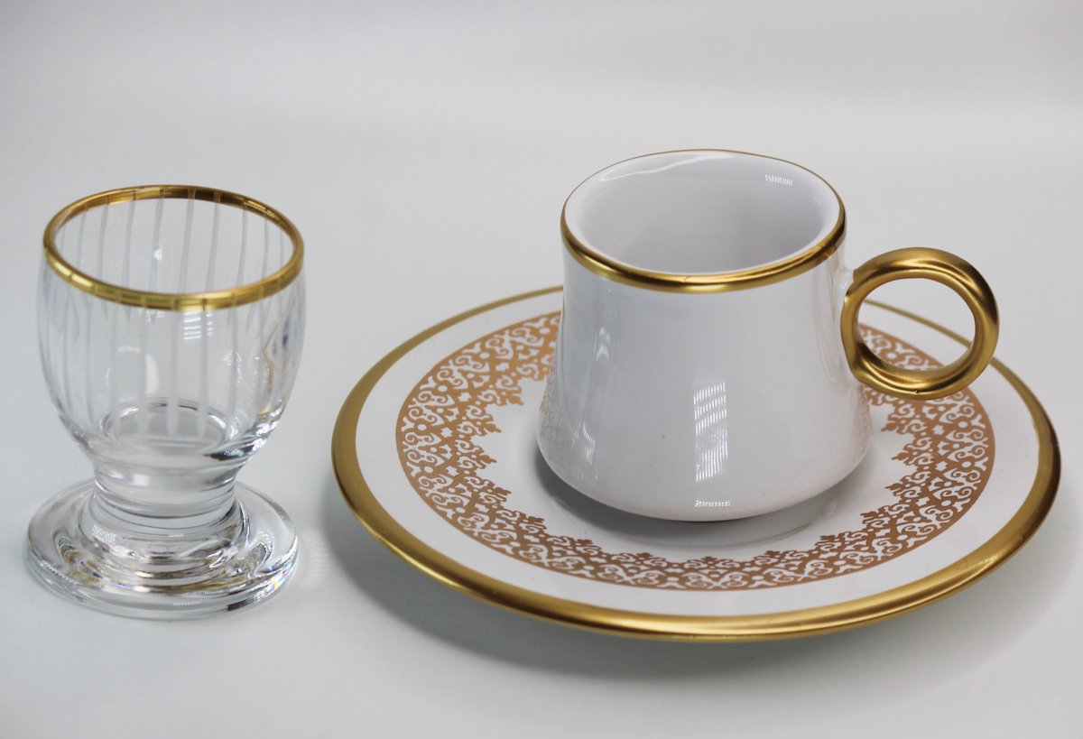 Light Brown Turkish Coffee Cups W/Water Glass Set