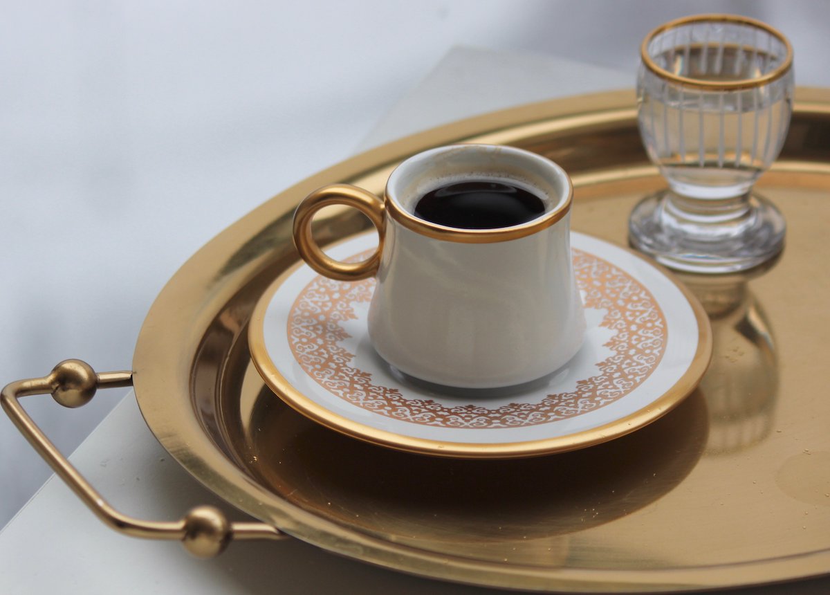 Light Brown Turkish Coffee Cups W/Water Glass Set