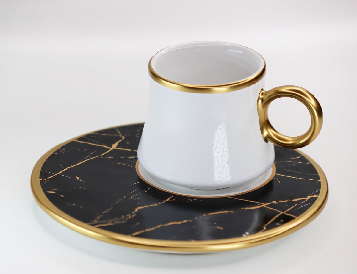 Marble Golden Turkish Coffee cups Set