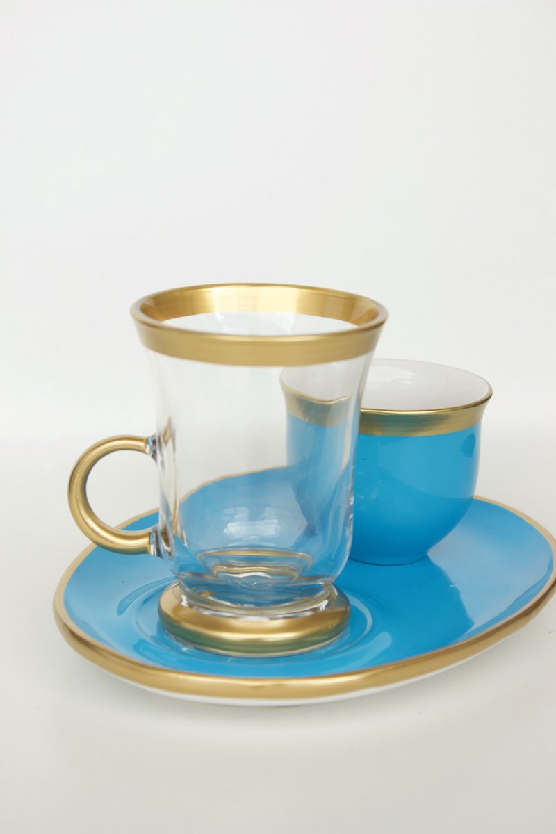 Tea Cup Set Turquoise, Authentic Turkish Tea Glass