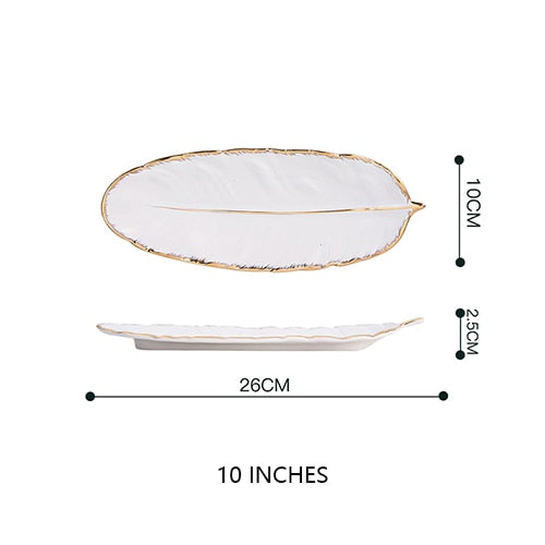 White Golden Leaf Shaped Plate Small